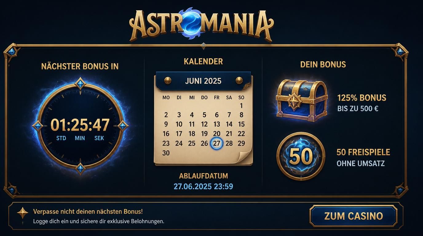 Ein Kalender mit Ablaufdatum für Bonus &amp, Freispiele.